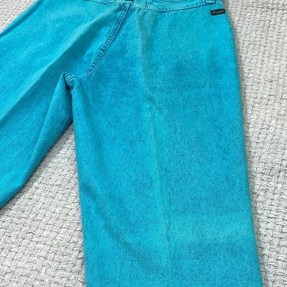 1980's Wrangler Turquoise High Rise Cowgirl Jeans Bare Back Size 11/12 - Picture 10 of 12